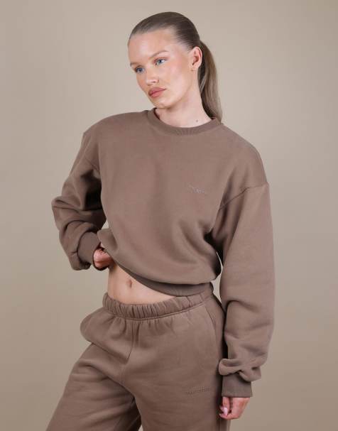 Simmi London Kendall oversized cropped sweatshirt in light brown - view 1