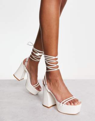 Simmi London kenia lace up platform block heels in white croc