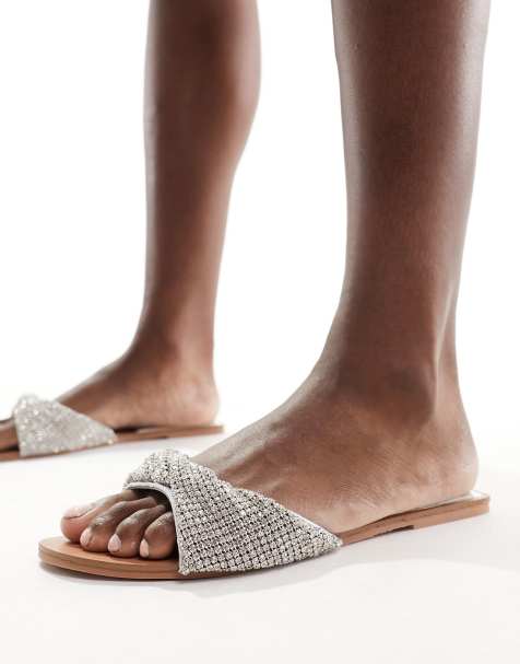 Simmi London Kenya embellished strap flat sandal in silver - view 1