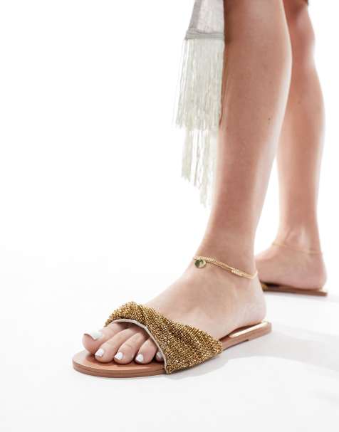 Simmi London Kenya embellished strap flat sandals in gold - view 1