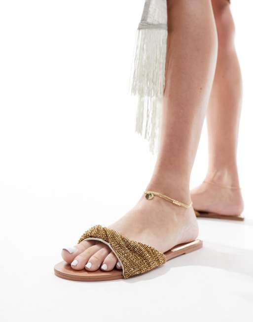Simmi London Kenya embellished strap flat sandals in gold