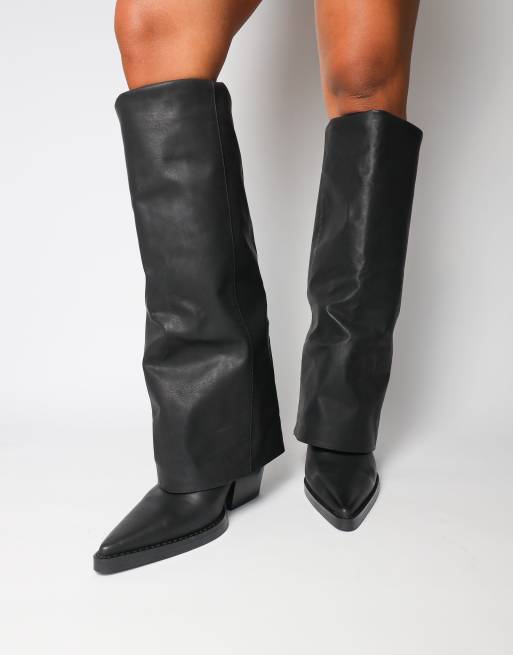 Simmi London Kiarra western foldover heeled boots in black