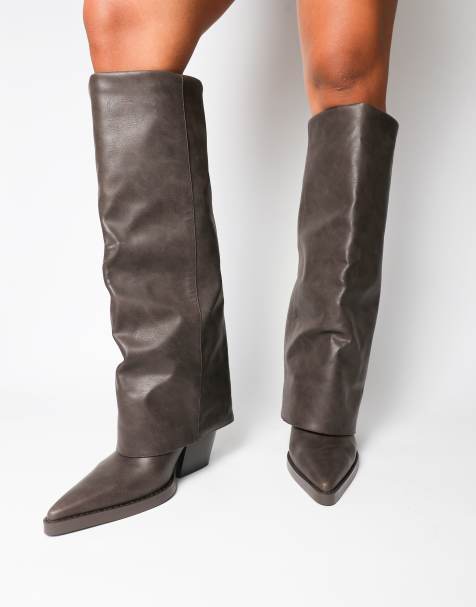 Simmi London Kiarra western foldover heeled boots in brown - view 1