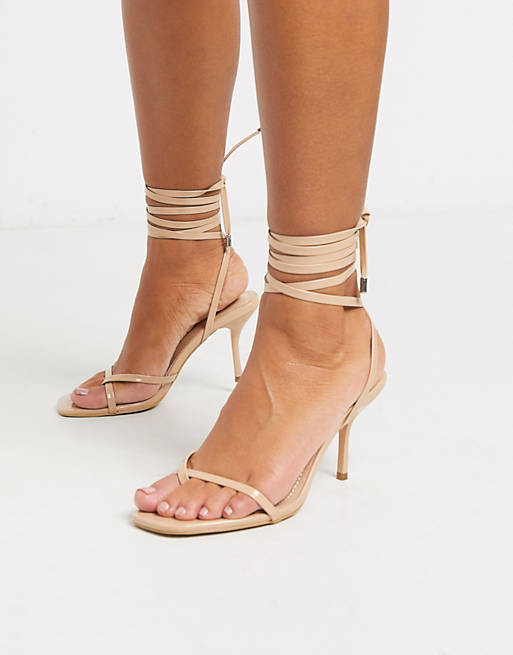 Simmi London Kimberly strappy ankle tie sandals in beige