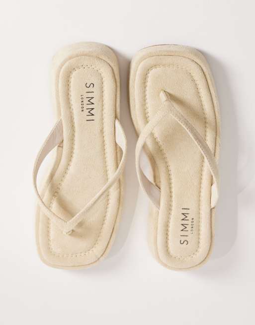 SIMMI London – Kimmie – Ljusbeige flatform-sandaler i mockaimitation, 2 av 4