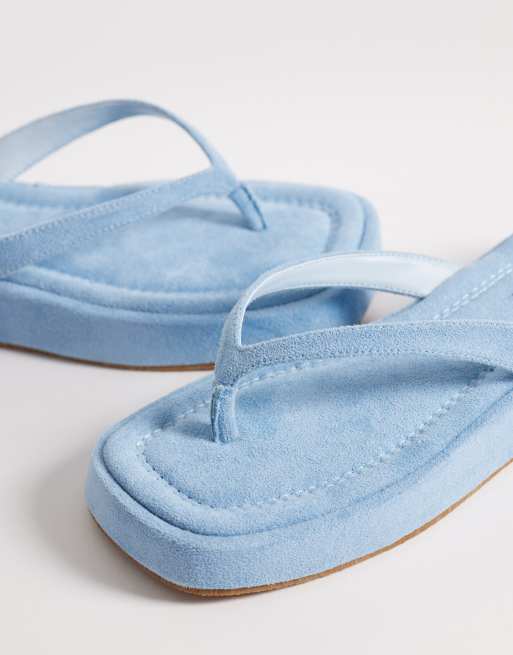 SIMMI London – Kimmie – Ljusblå flatform-sandaler i mockaimitation, 2 av 4