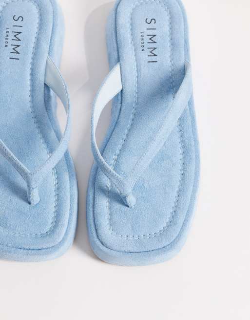 Simmi London - Kimmie - Lyseblå flatform-sandaler i imiteret ruskind, 3 af 4