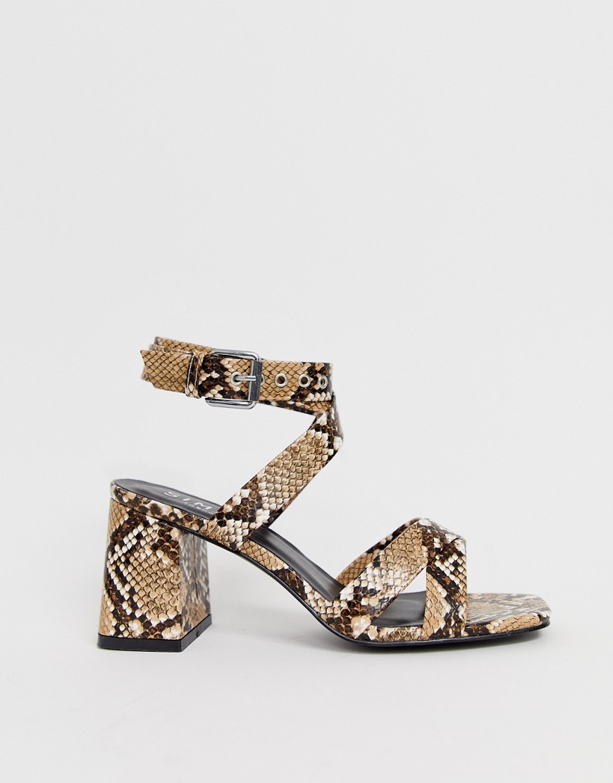 Simmi London Kimona snake mid heeled sandals-Beige