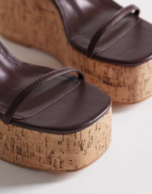 Simmi London Kitty high heeled wedge sandals in brown, 4 of 4