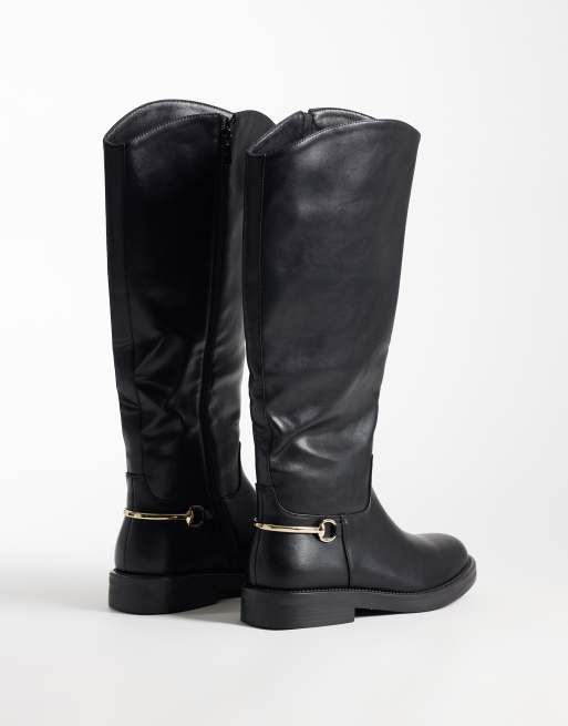 Simmi London knee boots med bred passform och hästbitsdetalj i svart, 4 av 4