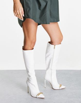 Simmi London knee high boots in white croc