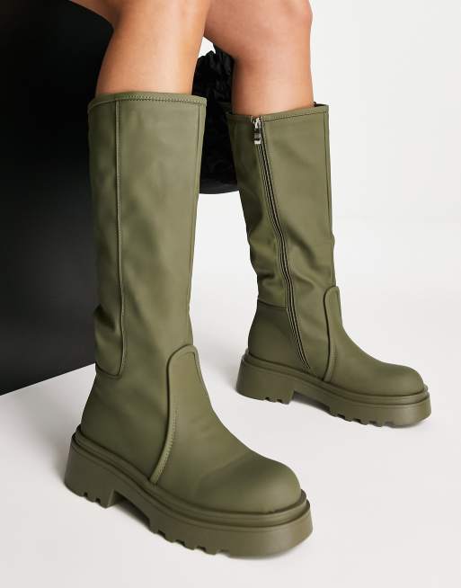 Olive green boots knee on sale high