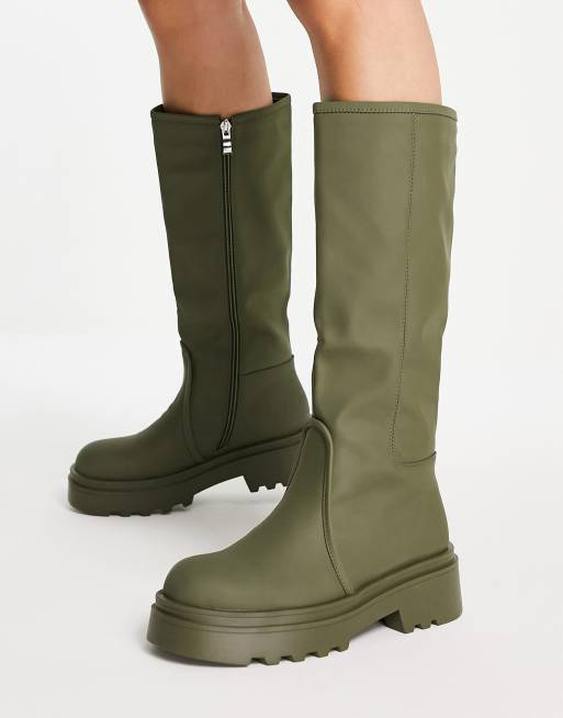 Olive knee clearance high boots