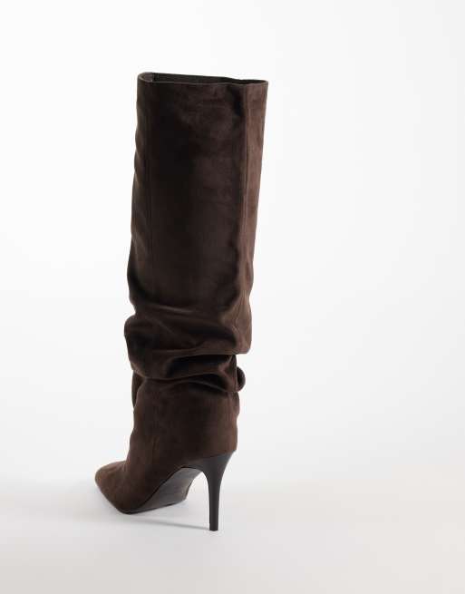 Simmi London kneeboots med bred passform Reece i brunt suedette, 2 av 4