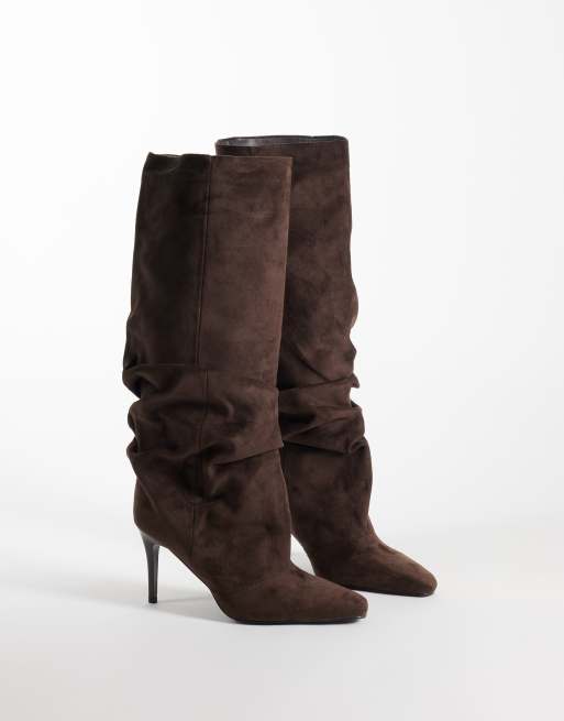 Simmi London kneeboots med bred passform Reece i brunt suedette, 4 av 4