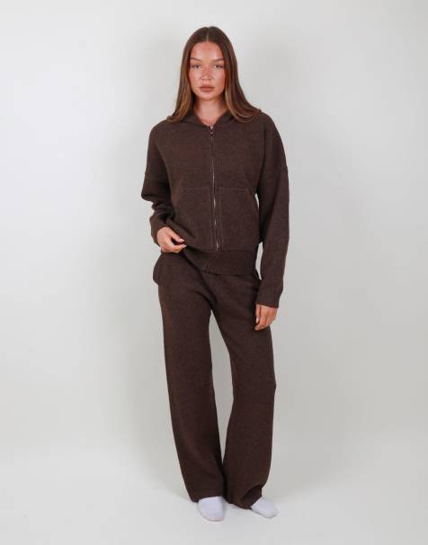 Simmi London Knitted wide leg trousers in brown - view 1