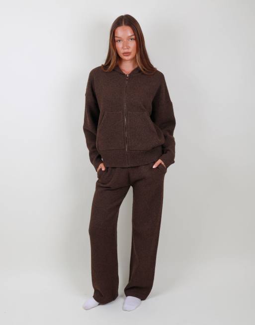 Simmi London Knitted wide leg trousers in brown, 2 of 3