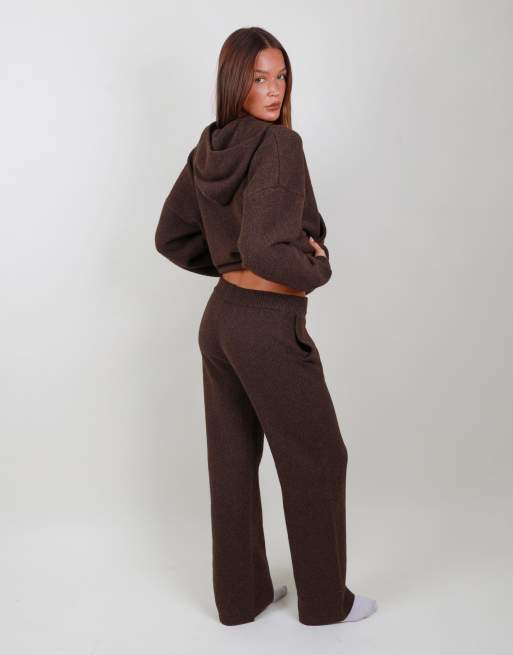 Simmi London Knitted wide leg trousers in brown, 3 of 3