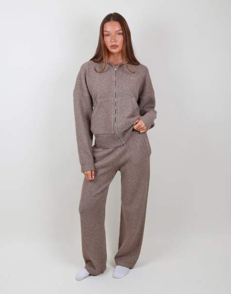 Simmi London Knitted wide leg trousers in mocha - view 1