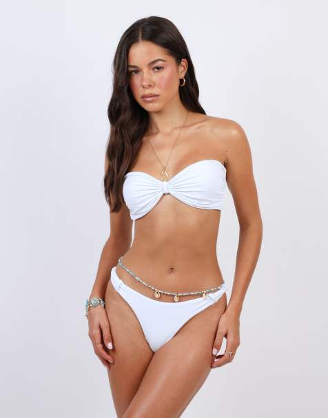 Simmi London Knot detail bandeau bikini top in white in white