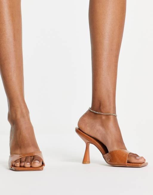 Simmi London Kyleigh mule heeled sandals in beige croc, 3 of 4