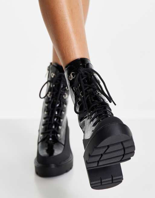 Simmi London lace up boots in black patent croc