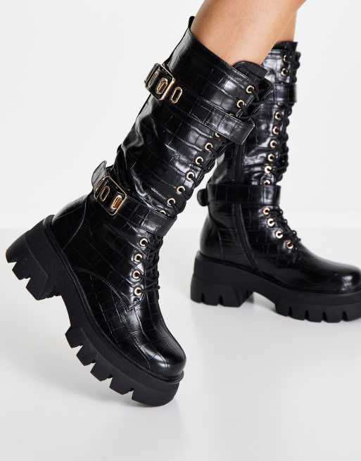 Combat boot buckles sales croco black