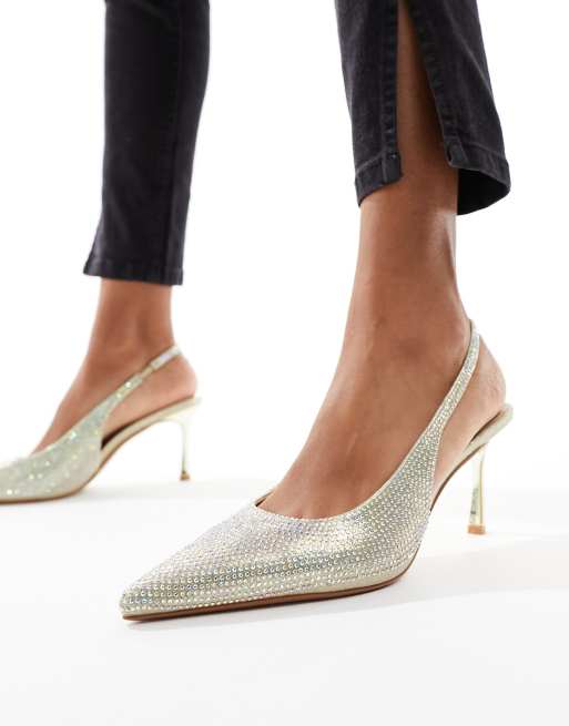 SIMMI London - Laela - Højhælede slingback-sko med guldfarvet udsmykning