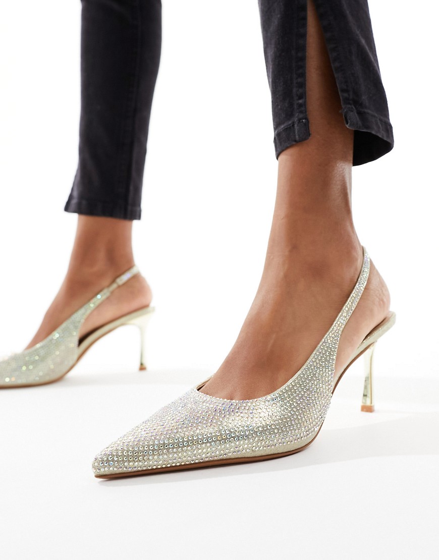 Simmi London Laela slingback heeled shoes in gold embellishment