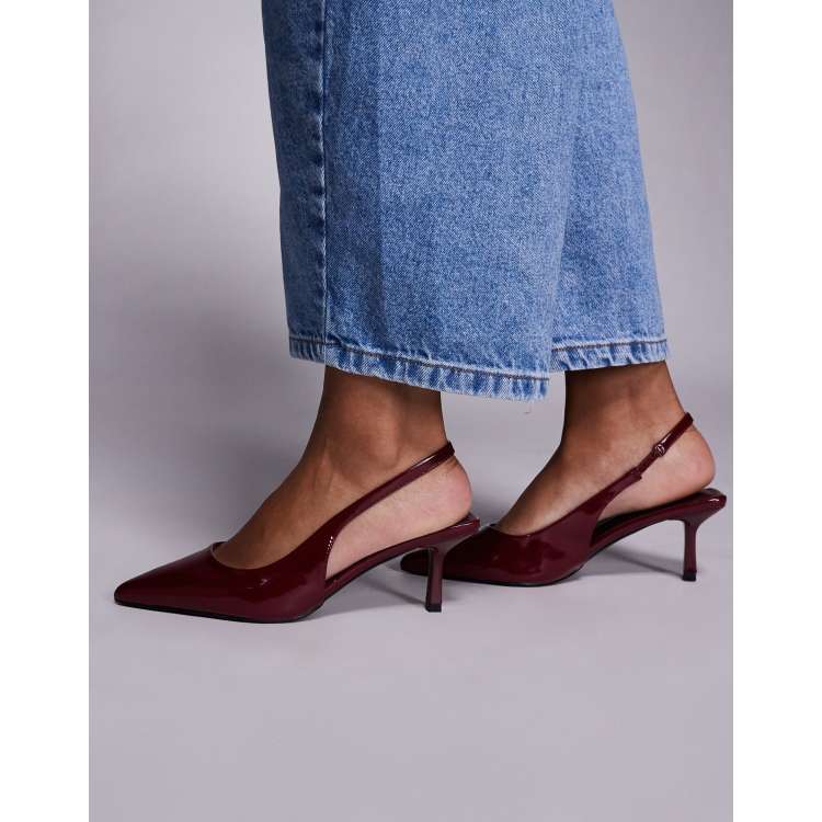 Simmi London Laena slingback kitten heel shoes in burgundy | ASOS