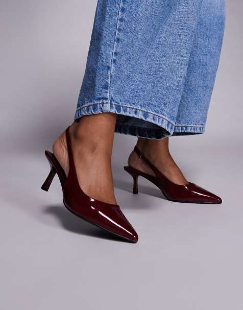 Simmi London Laena slingback kitten heel shoes in burgundy - view 1