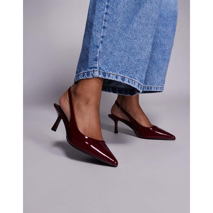 Simmi London Laena slingback kitten heel shoes in burgundy | ASOS
