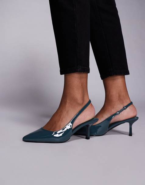 SIMMI London Laena slingback kitten heel shoes in deep blue - view 1
