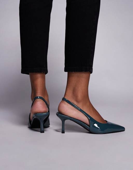 SIMMI London Laena slingback kitten heel shoes in deep blue, 3 of 4