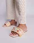 [SIMMI Shoes] Simmi London Lamar embellished strap flat sandals in beige-Neutral 42 BEIGE