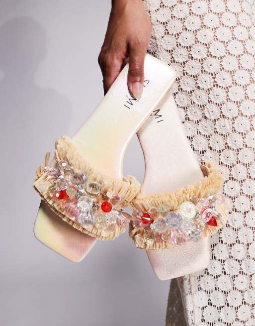 Simmi London Lamar embellished strap flat sandals in beige, 3 of 4