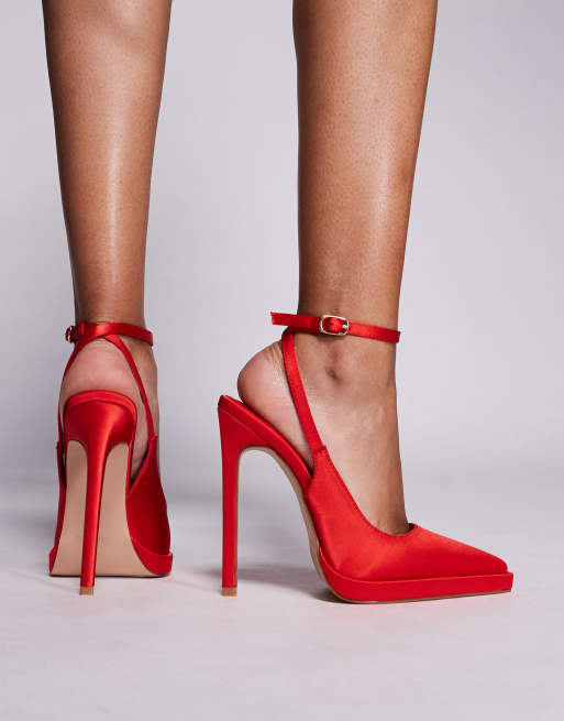 SIMMI London - Landen - Escarpins satinés à plateforme et talon - Rouge, 3 de 4