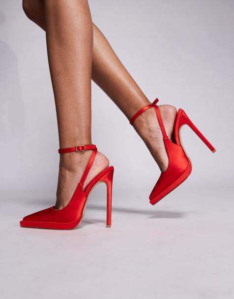 Simmi London Landen platform heeled court shoe in red satin - view 1