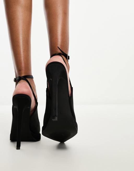 Simmi London Landen platform heeled pumps in black satin