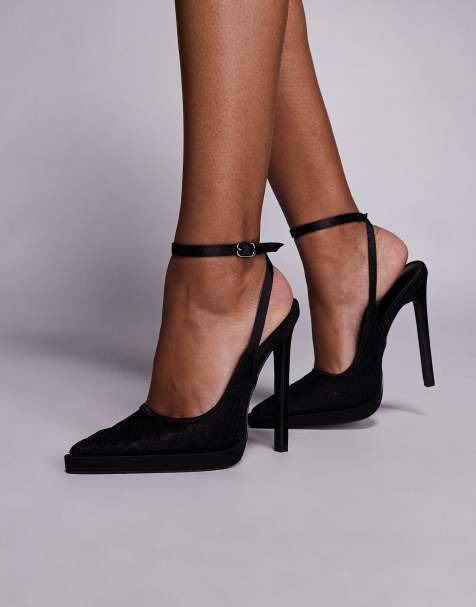 Simmi London Landen platform heeled pumps in black satin - view 1