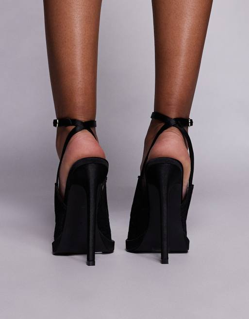 Simmi London Landen platform heeled pumps in black satin