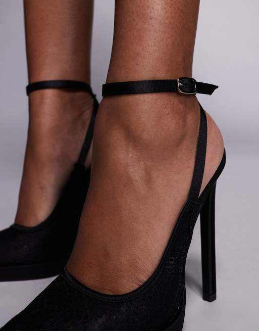 Simmi London Landen platform heeled pumps in black satin