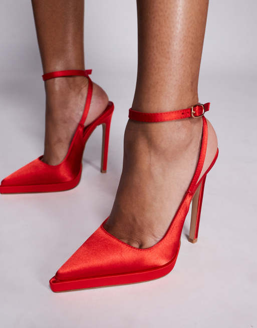 Simmi London Landen platform heeled pumps in red satin