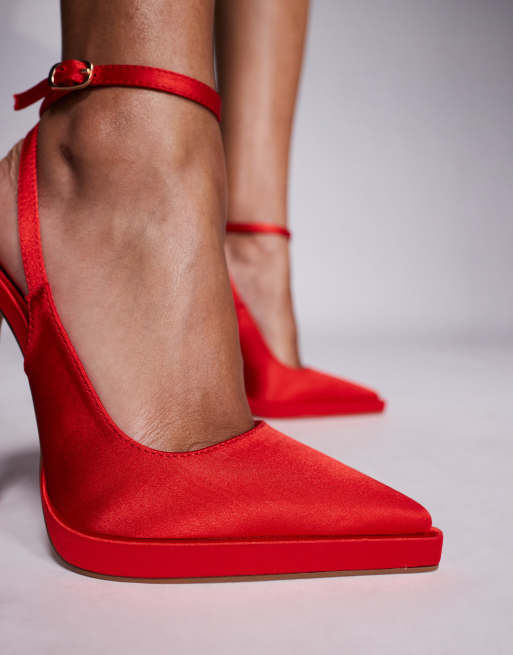 Simmi London Landen Scarpe décolleté in raso rosso con plateau