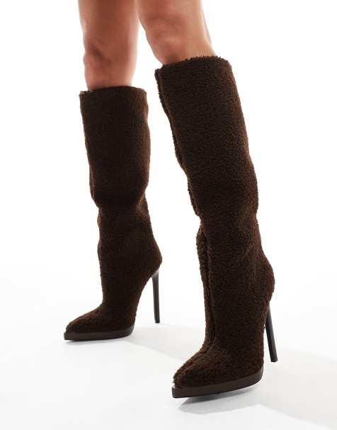 Simmi London Laylani Teddy Knee boot in Chocolate - view 1