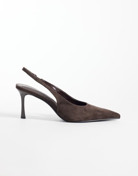 Simmi London Laylin pointed toe slingback heeled pumps in brown suedette - view 1