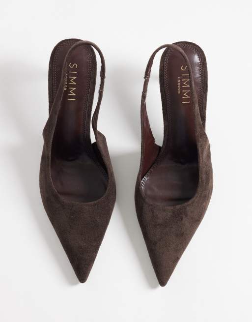 Simmi London Laylin spitze Slingback-Pumps in braunem Velourslederimitat, 2 von 4