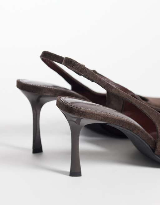 Simmi London Laylin spitze Slingback-Pumps in braunem Velourslederimitat, 4 von 4