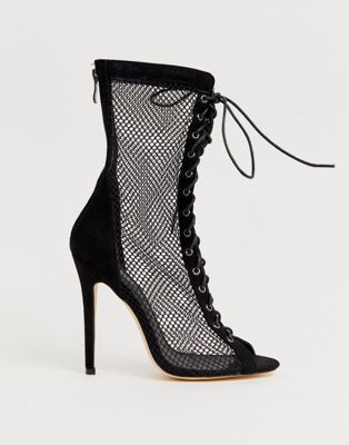 fishnet heel boots