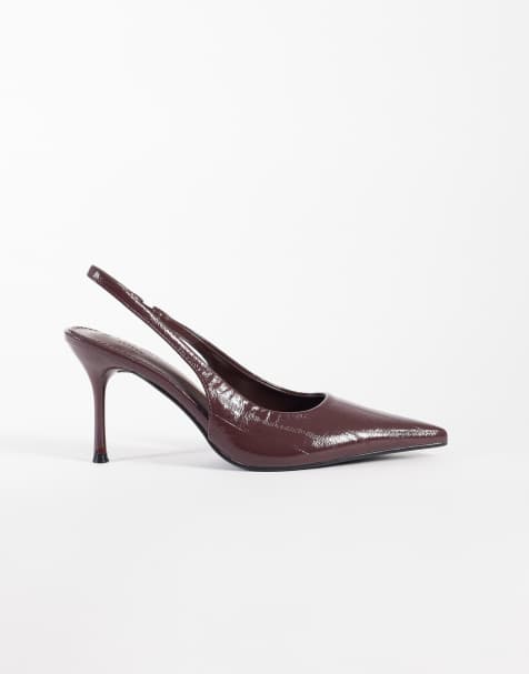 Simmi London Lirien pointed slingback court shoes in burgundy crinkle PU - view 1